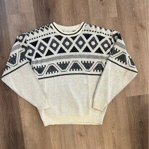 Vintage 80s/90s Printed Patterned Knit Retro Sweater L